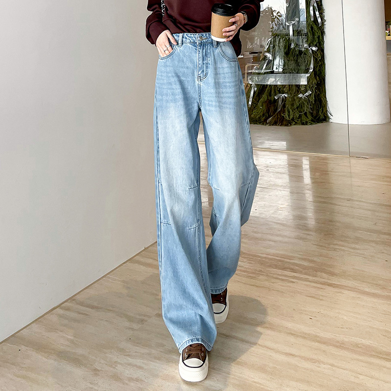 浅蓝色垂感天丝阔腿牛仔裤女2025春秋新款高腰宽松显瘦直筒拖地裤