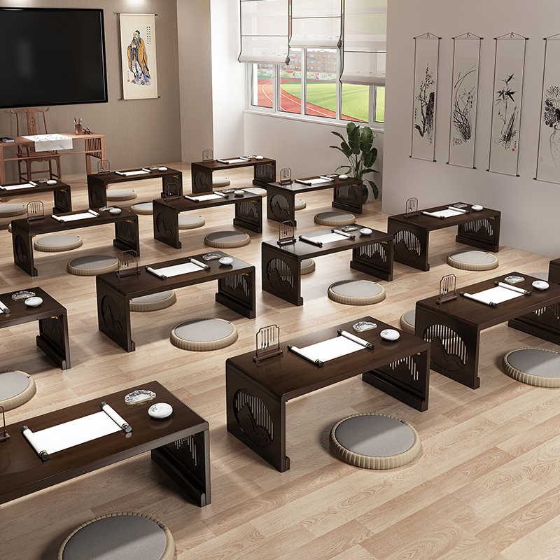 飘窗桌中式国学桌实木免安装学生书法桌禅意坐地矮桌榻榻米小桌子