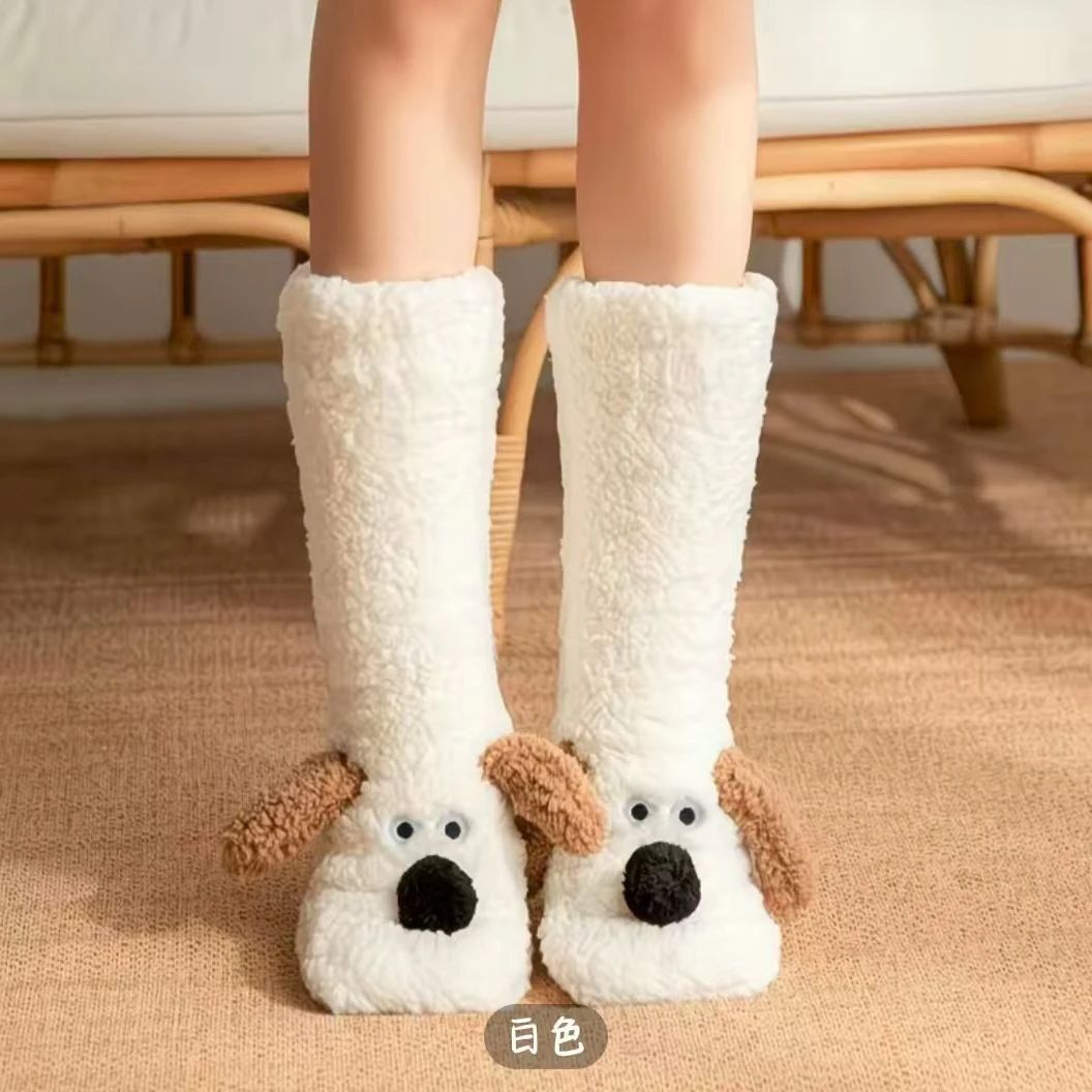 新款冬天毛茸茸袜子防寒加厚保暖可爱毛绒绒卡通小狗袜可爱又保暖