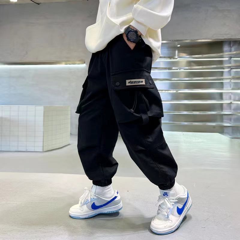 【纯棉水洗】2025年春秋款中大童男童宽松版型潮酷吸汗透气工装裤