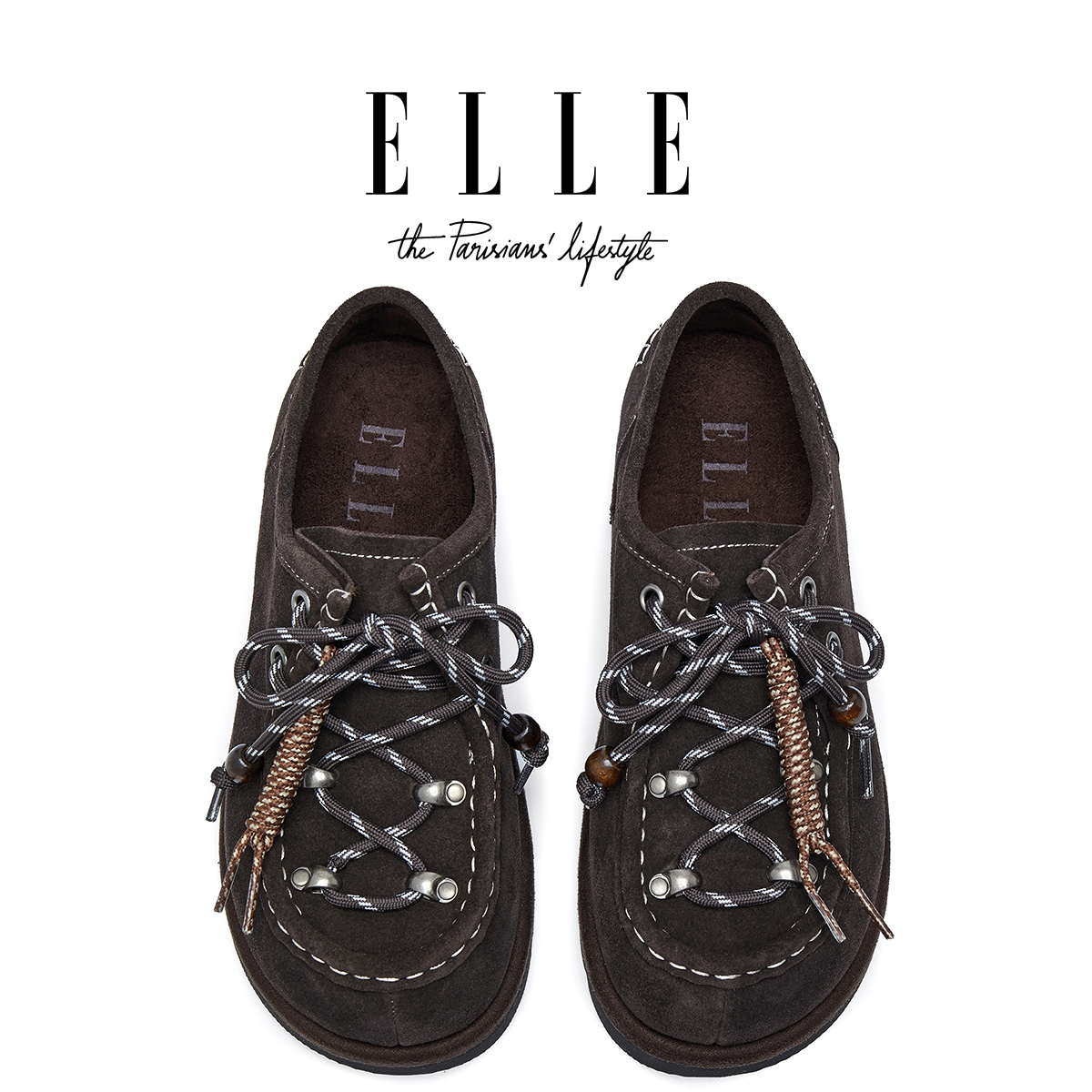 ELLE琥珀流光风厚底勃肯鞋女2025新款小个子轻便内增高设计袋鼠鞋