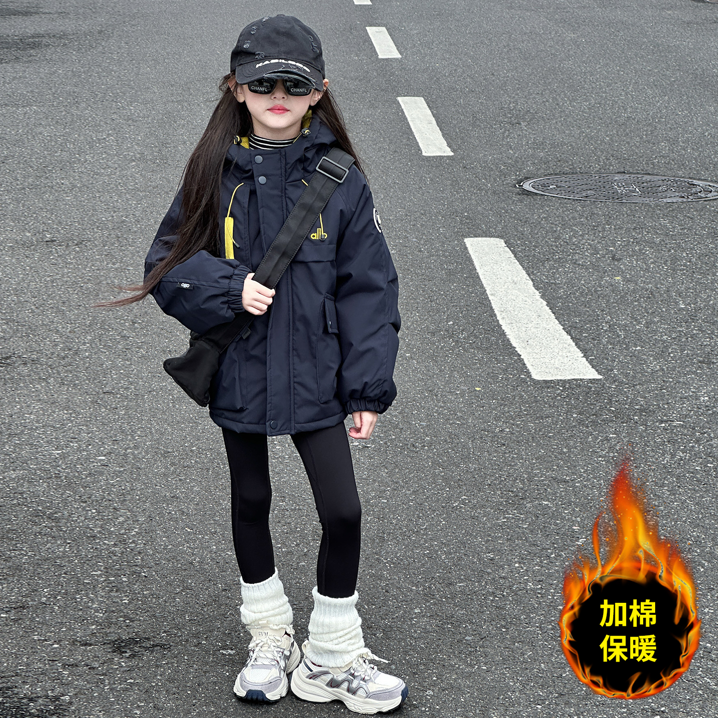 女童夹棉加厚外套秋冬款2025新款冬季冲锋衣中大儿童冬装女孩棉服