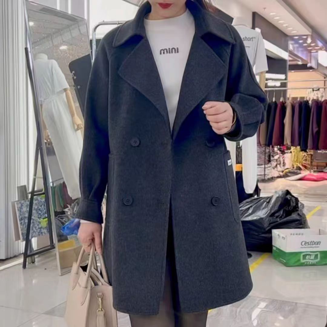 秋冬爆款来袭女士加厚双面呢大衣气质毛呢网红长款黑色毛呢外套