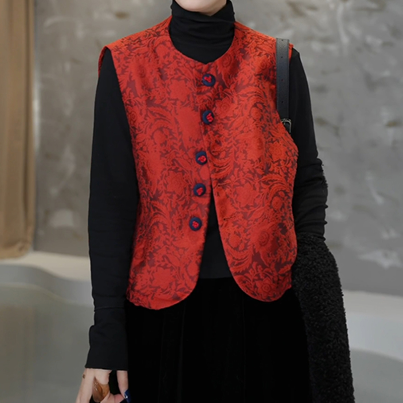 新中式圆领单排扣无袖马夹女2025冬季新款高级感宽松显瘦减龄上衣