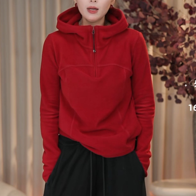 新款时尚百搭加绒加厚半拉链套头连帽卫衣LK2507896