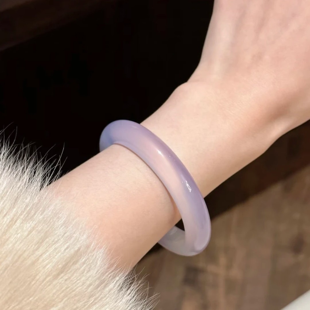 天然马料白月光紫罗兰玛瑙玉镯赠证书 轻奢气质正圈（多样性发一）