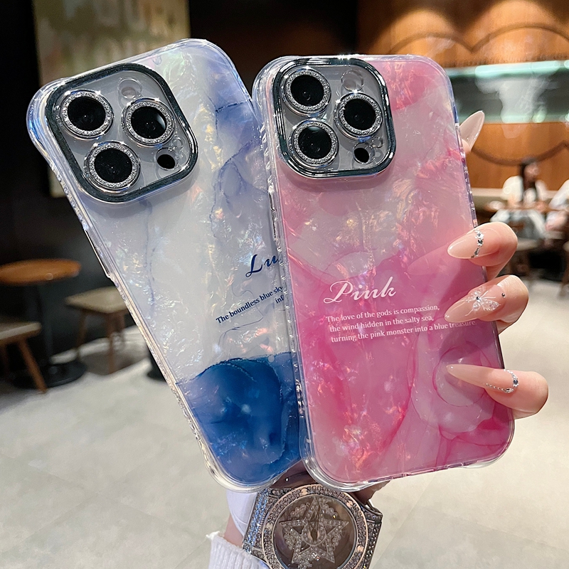 适用苹果系列iPhone16新款手机壳英文蓝色晕染水墨画全包防摔大孔