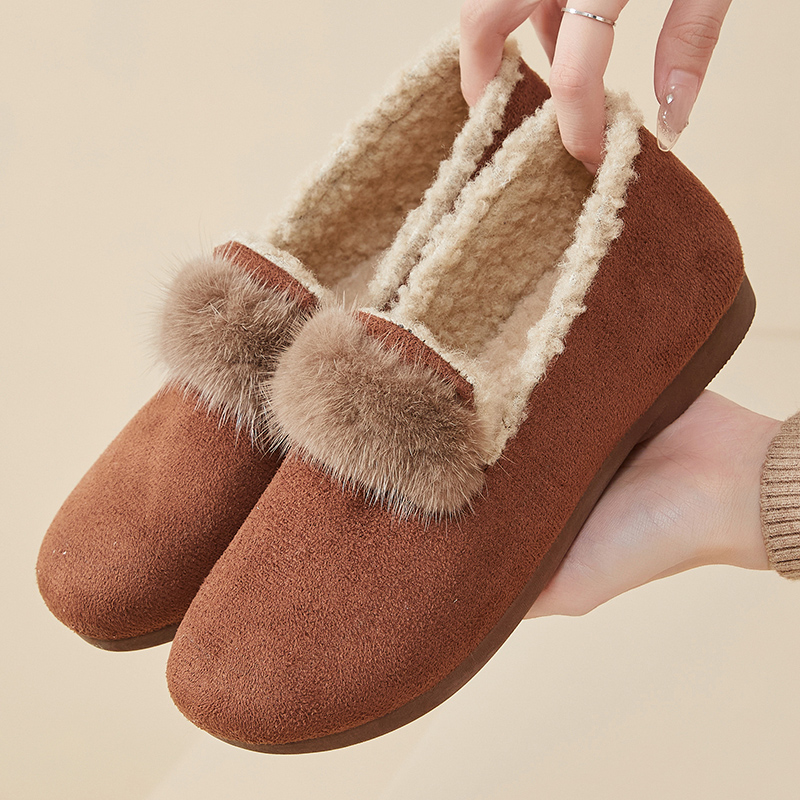 冬季新款女士棉鞋潮流风豆豆鞋加绒加厚保暖复软底防滑鞋子