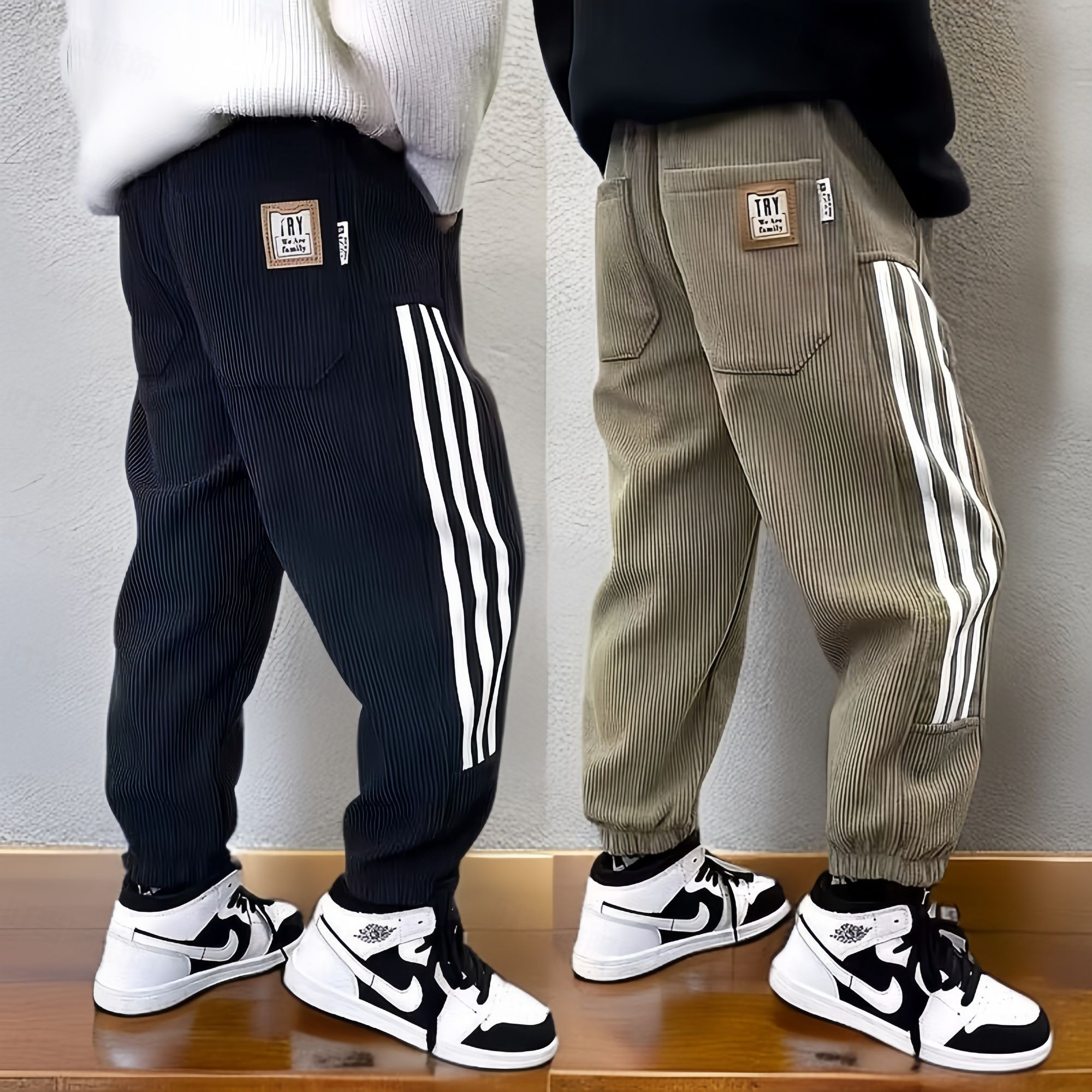 春冬男童裤子宽松休闲卫裤中大童加绒灯芯绒加厚冬季男孩束脚长裤