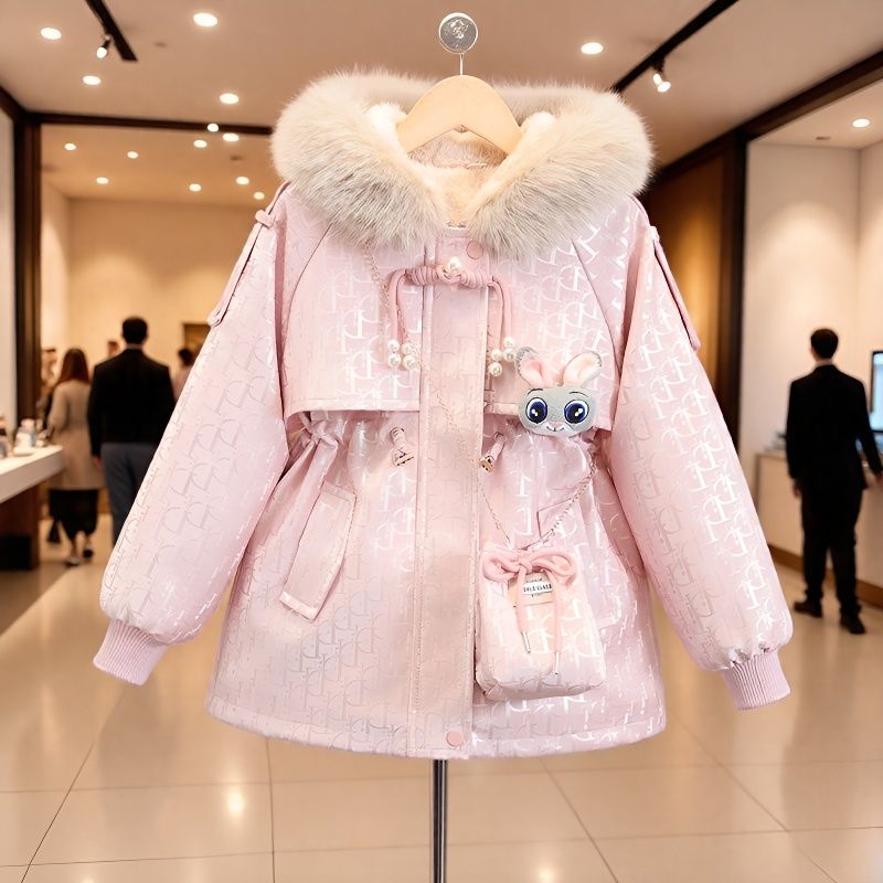 女童外套加绒加厚2025冬季新款免洗派克服外套年服女孩中大童皮衣