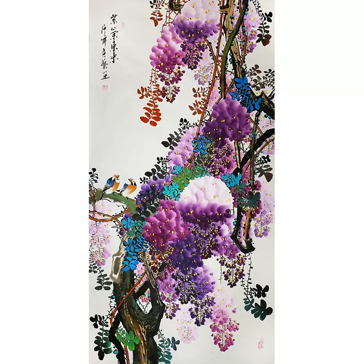 136乘68厘米国画黄艺老师紫气东来花鸟宣纸画心臻品紫色