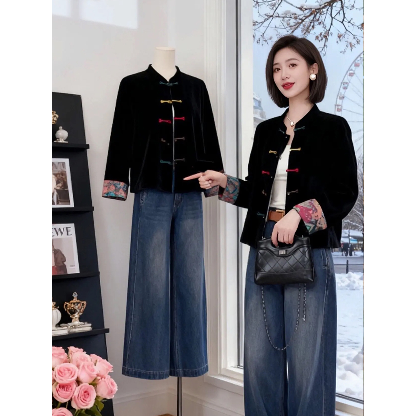 新中式双面穿短外套春秋新款长袖时尚复古百搭高级重工国风开衫女