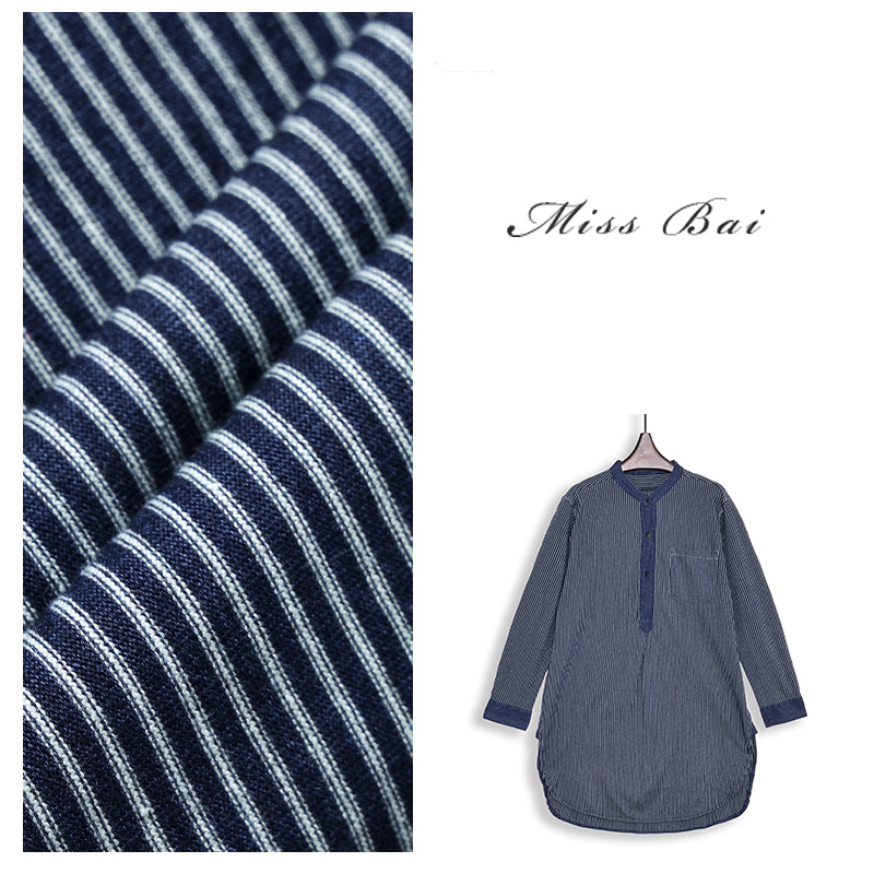 YIWEN-【物语】时尚设计款半开领纯棉条纹衬衣CY1064