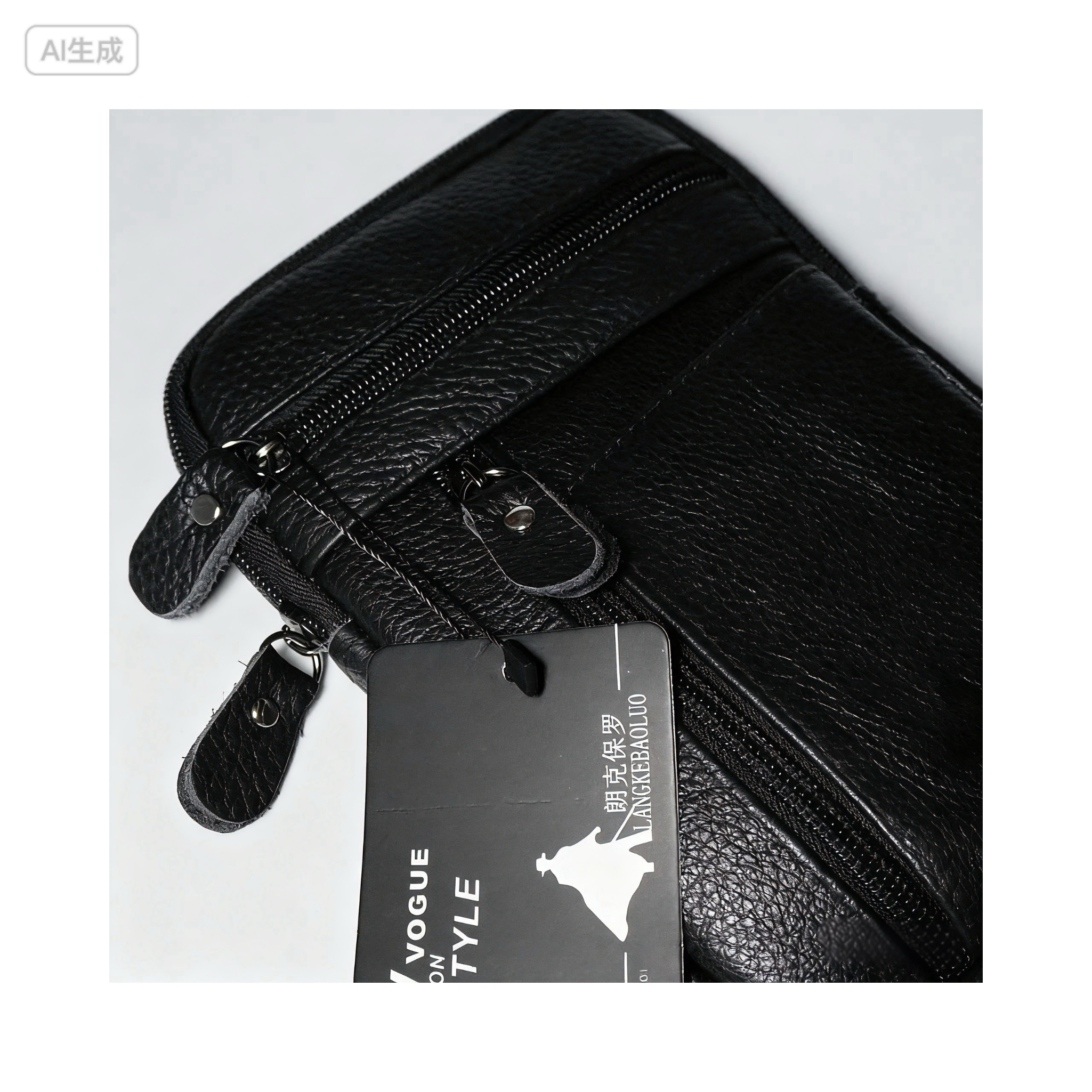 【保罗】头层牛皮多功能手机包腰包可单肩斜挎男女通用