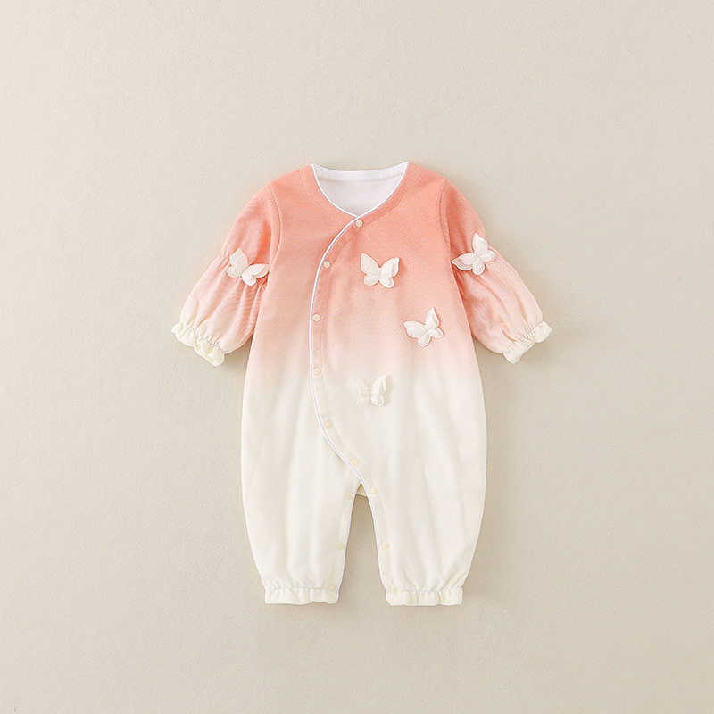 秋款双层渐变色A类哈衣连体衣婴童女宝宝婴衣服爬服