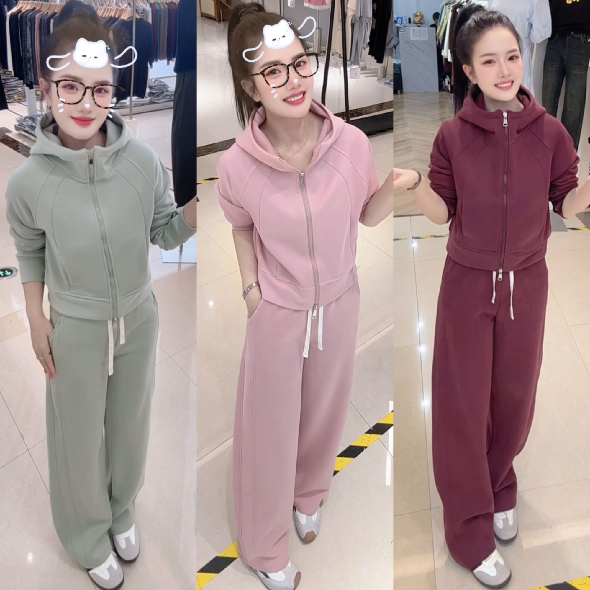 【加绒厚款】内里羊毛蚕丝云感动感女卫衣+卫裤两件套连帽款两件套