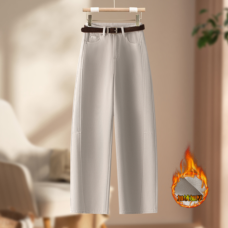 奶茶色加绒弯刀裤女2025新款今年流行爆款牛仔裤秋冬小个子阔腿裤