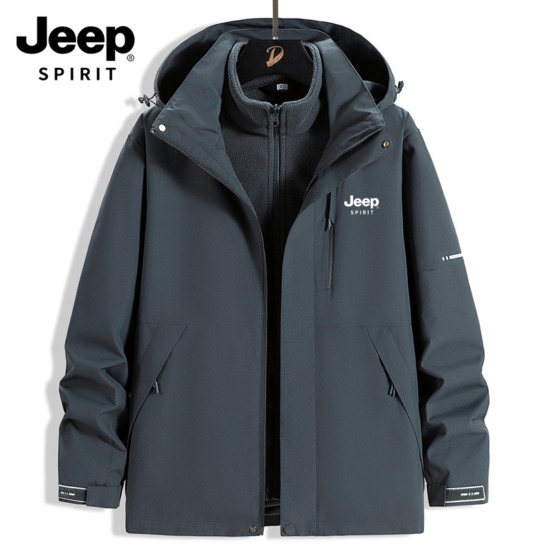 JEEP吉普冲锋衣三合一夹克2025新款秋冬男士宽松加绒加厚登山外套