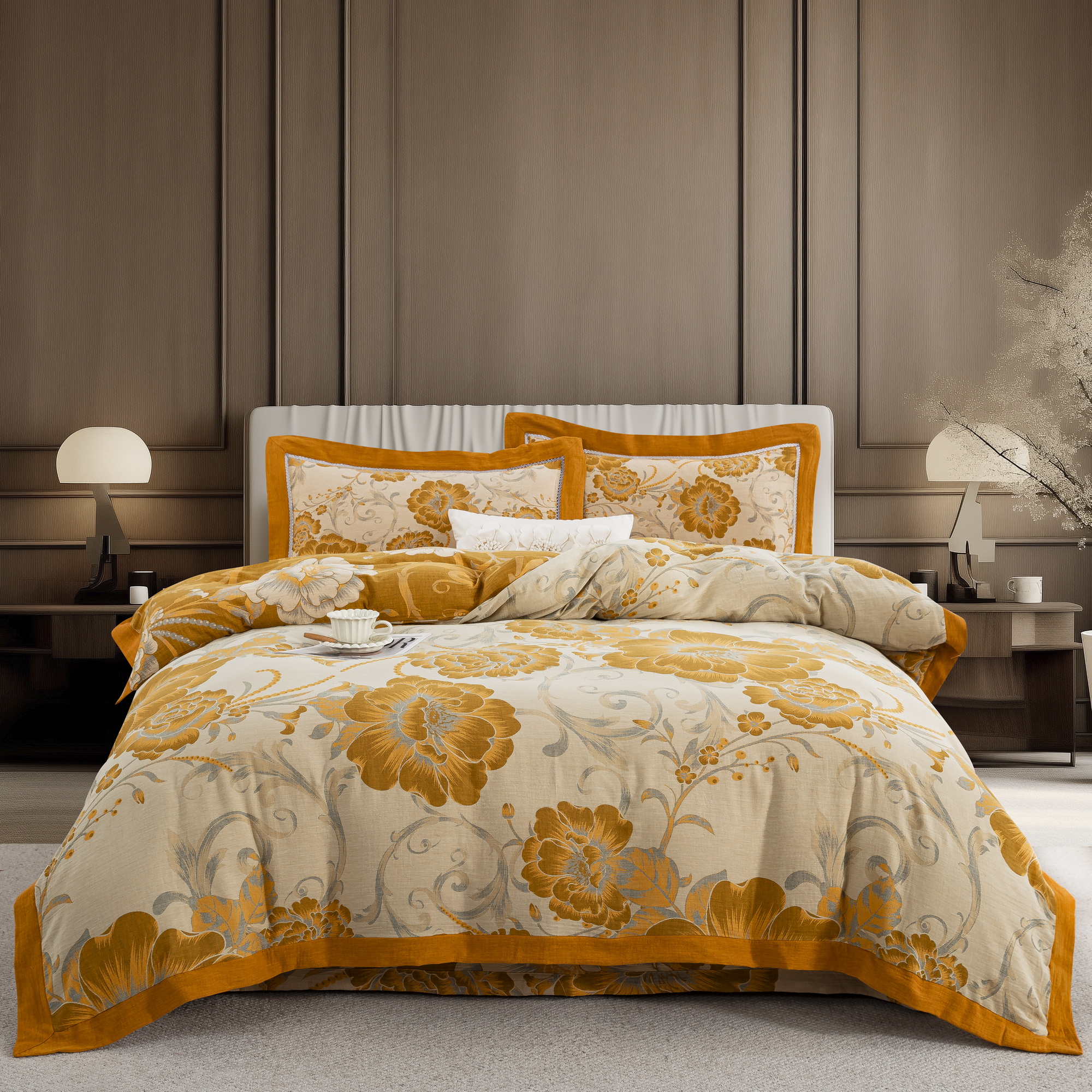 【花漾】国色芳华A类全棉双层纱色织提花柔软亲肤居家四件套