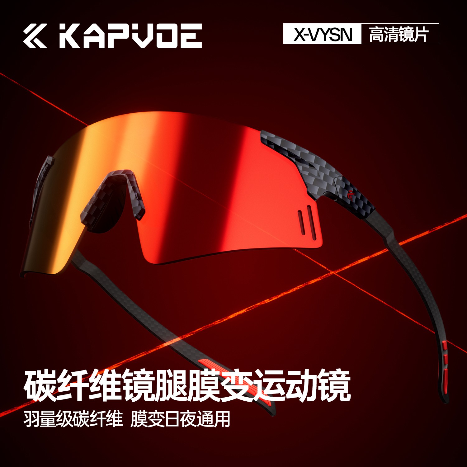 kapvoe卡普沃云雀碳纤维骑行跑步登山户外运动防风变色护目镜428