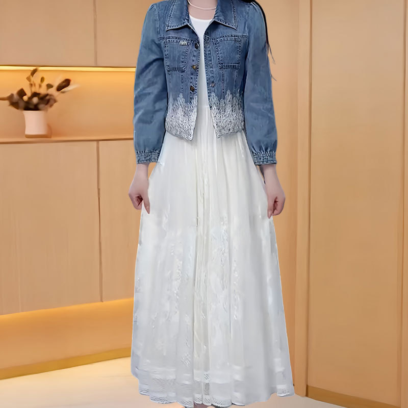 小香风时尚套装女2025春季新款妈妈装高端气质减龄牛仔裙装两件套