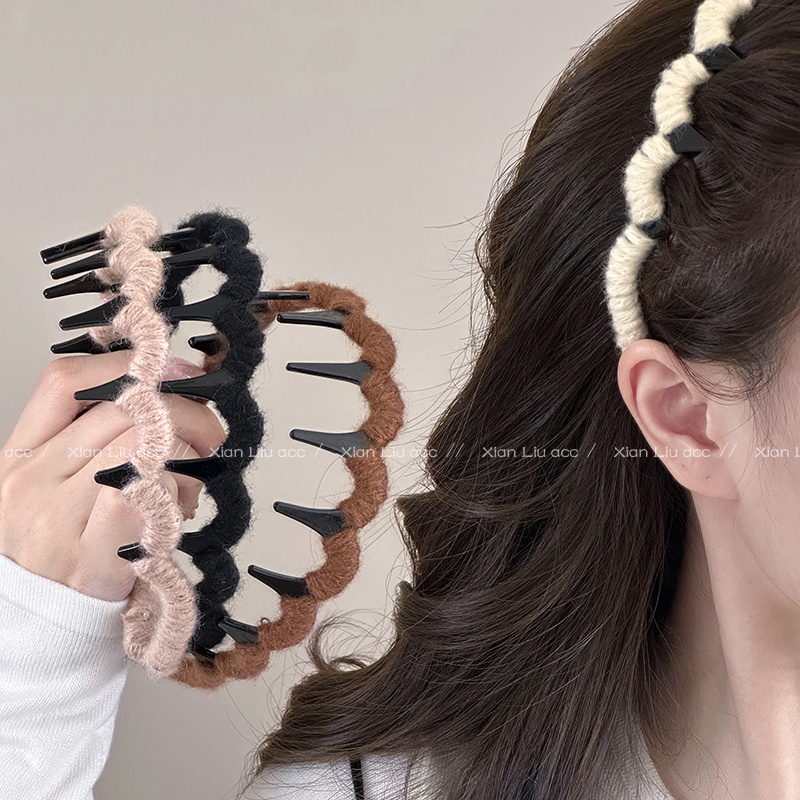 毛线缠绕发箍女2025新款高颅顶带齿洗脸头箍压发洋气发卡百搭头饰