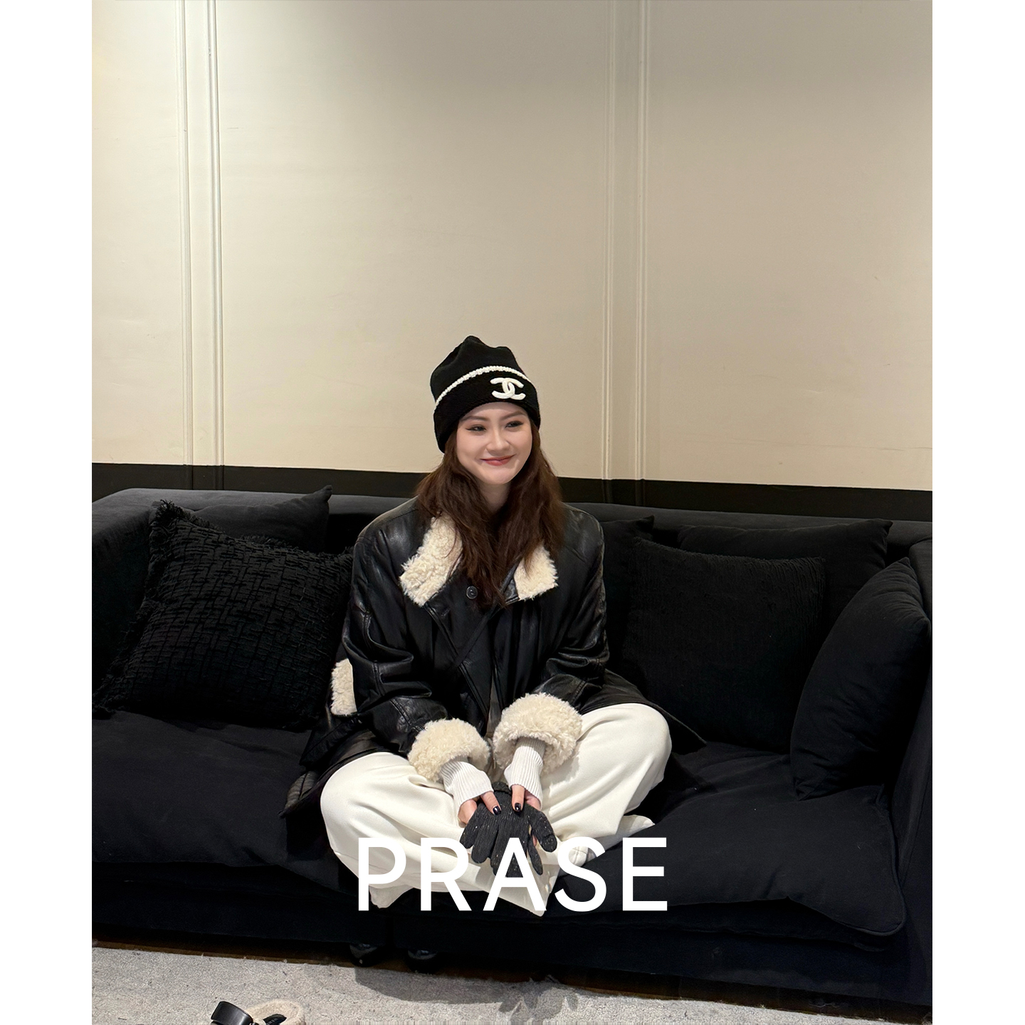 PRASE·杨杨【黑魔法】90白鸭绒保暖中长款立领皮衣羽绒服PR512C99