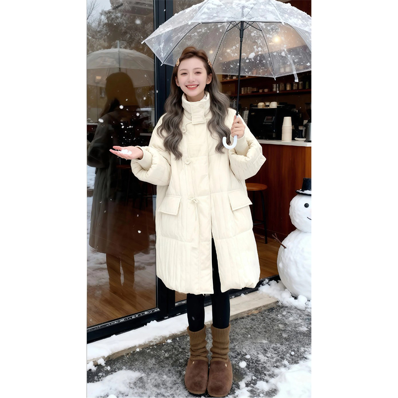 2025冬季新款纯色设计感长袖棉服女洋气轻薄潮流显瘦百搭通勤外套