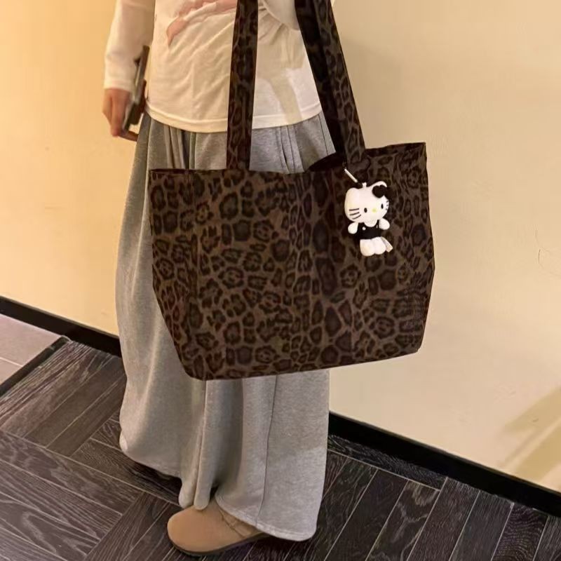 大容量豹纹包包女2025新款时尚百搭单肩包简约复古休闲通勤托特包