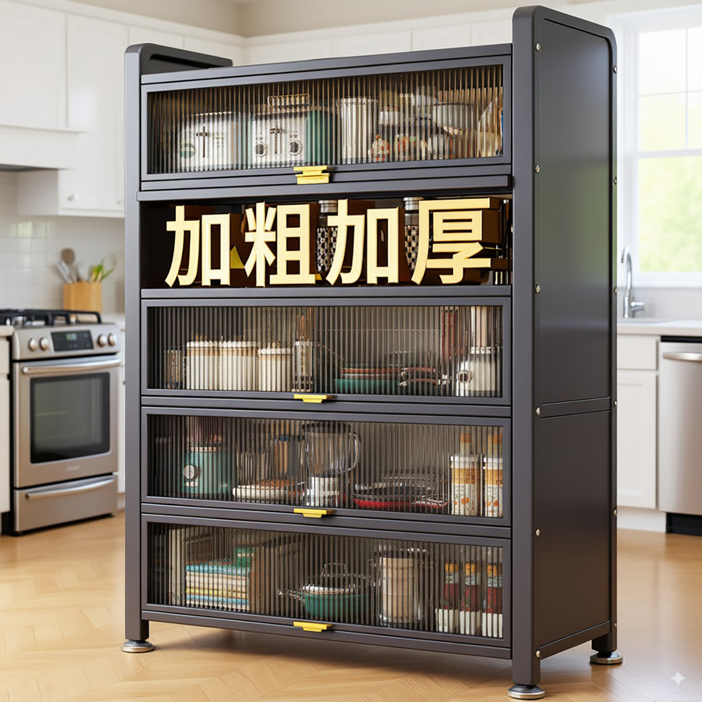 德国QINGYAN加厚厨房置物柜落地大容量橱柜置物架家用靠墙收纳柜