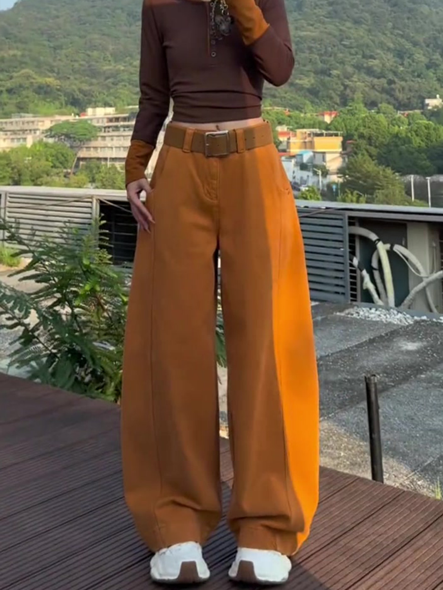 冬季新款复古美式加绒宽松阔腿牛仔裤梨形身材显瘦高腰弯刀拖地裤