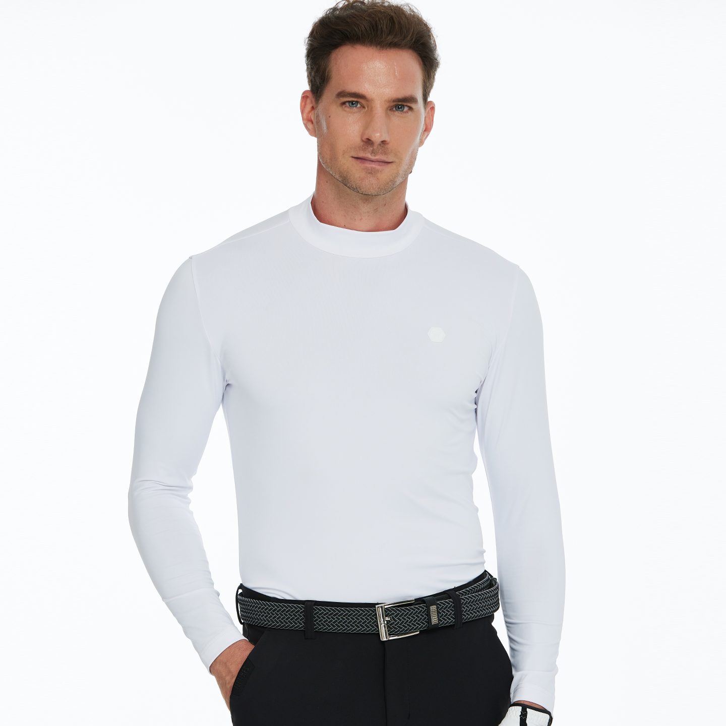 秋季高尔夫男装打底衫半高圆领弹力速干长袖T恤高尔夫服装男上衣