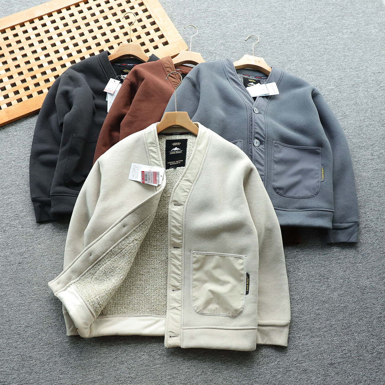 日单 户外男女同款 加绒加厚 开衫摇粒绒加厚外套