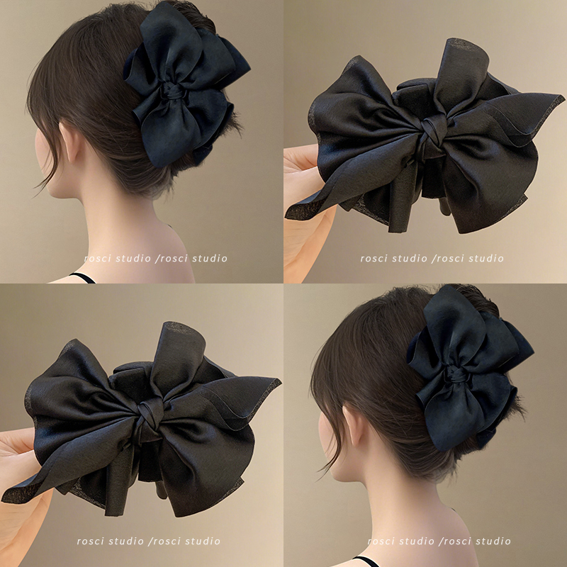 黑色蝴蝶结发饰大号抓夹女2025新款高级感精致后脑勺丸子头鲨鱼夹