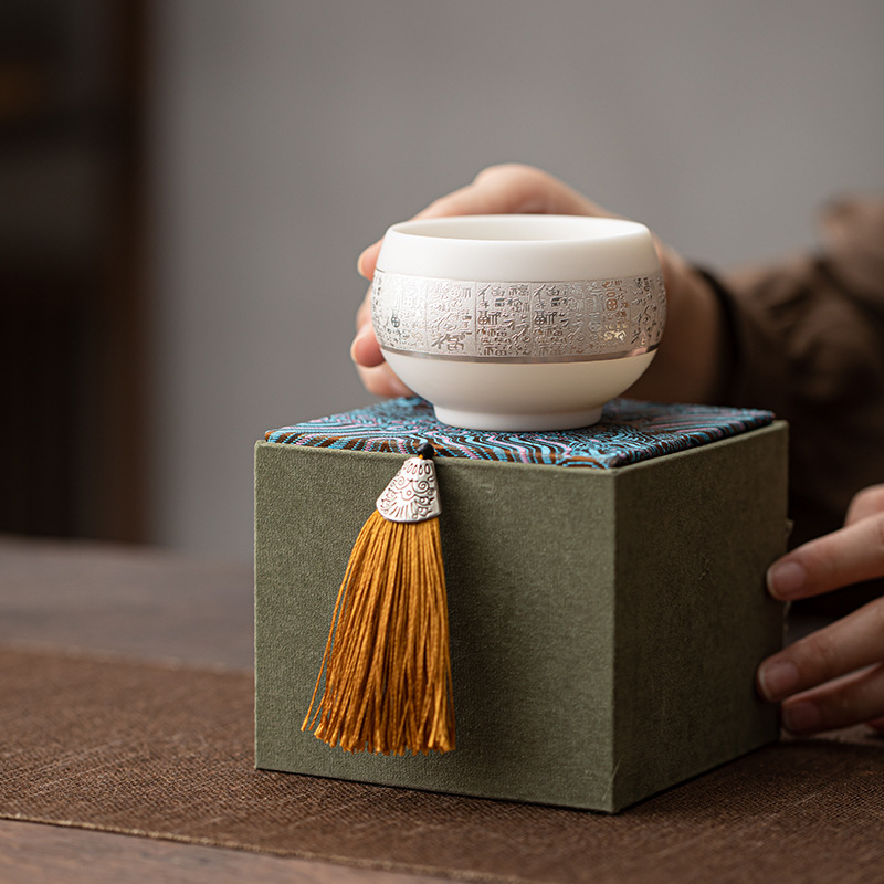 新上鎏银罗汉杯陶瓷主人杯品茗杯家用套装高档手工手绘茶具礼品