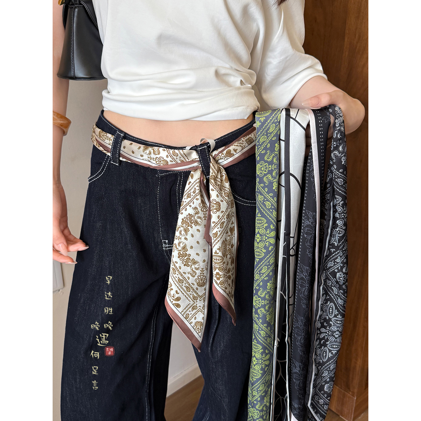 腰果花长条飘带丝巾腰带女款复古高级感系脖护颈领巾气质腰链配饰