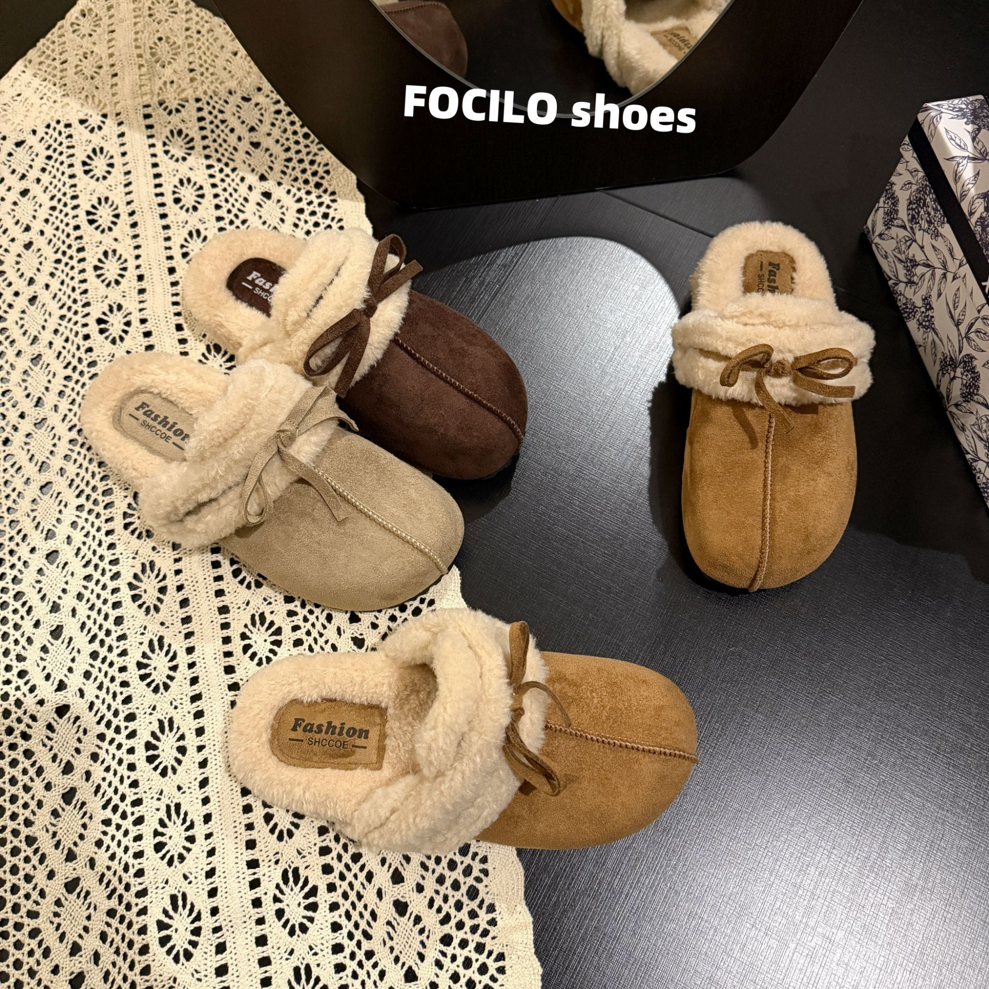 芭蕾舞会~！法式晚晚风慵懒加绒勃肯鞋女外穿保暖加绒毛毛棉拖鞋