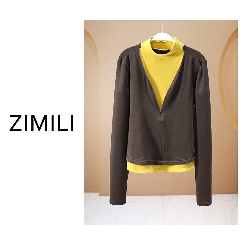 【亮哥欧货女装】冬季高领羊毛加绒《深栗》高弹显瘦打底上衣260133