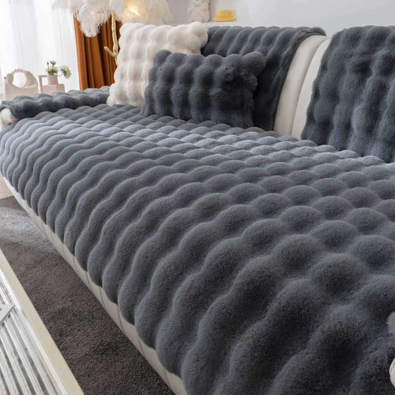 兔毛绒沙发垫秋冬季加厚毛绒防滑坐垫2025新款直排皮沙发套罩盖布