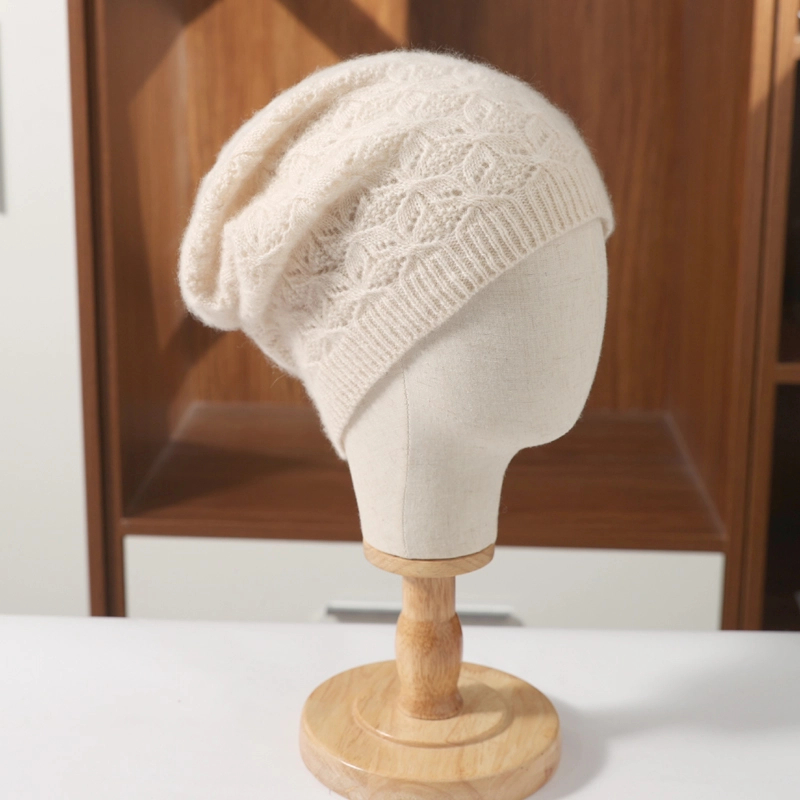 JYJ810秋冬温柔女纯羊毛包头保暖韩版时尚百搭护耳镂空针织堆堆帽