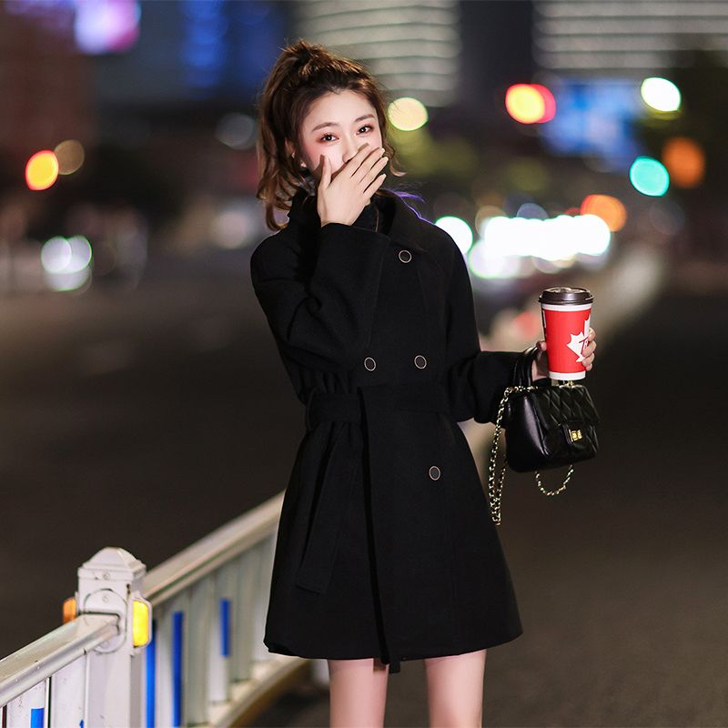 2025秋冬款黑色气质小个子加绒加厚高端呢子大衣女中长款毛呢外套