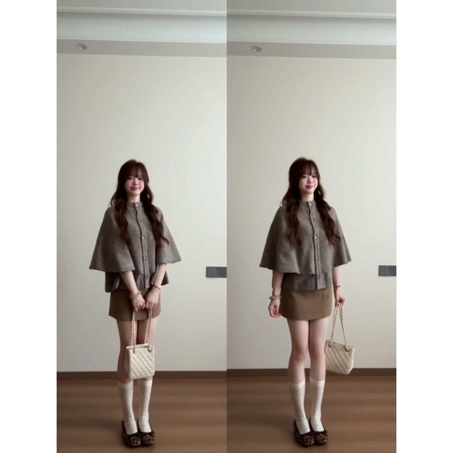 MARIE.COCO法式春秋季千金风毛针织斗篷披肩外套百搭包臀裙套装女