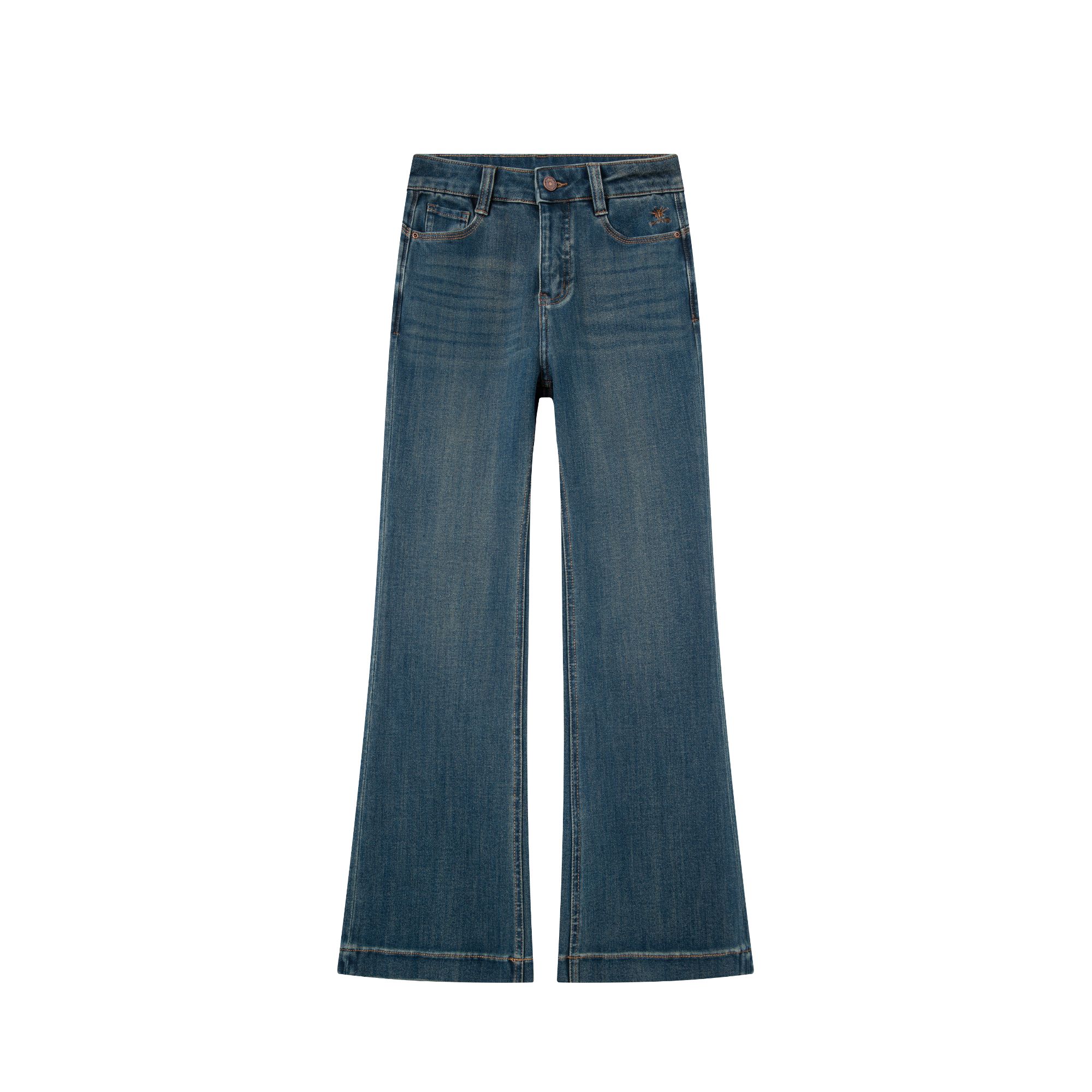 阿宏【JEANS】玛瑙绿秋季 品牌原单 小蜜蜂 筒喇裤高腰牛仔裤女