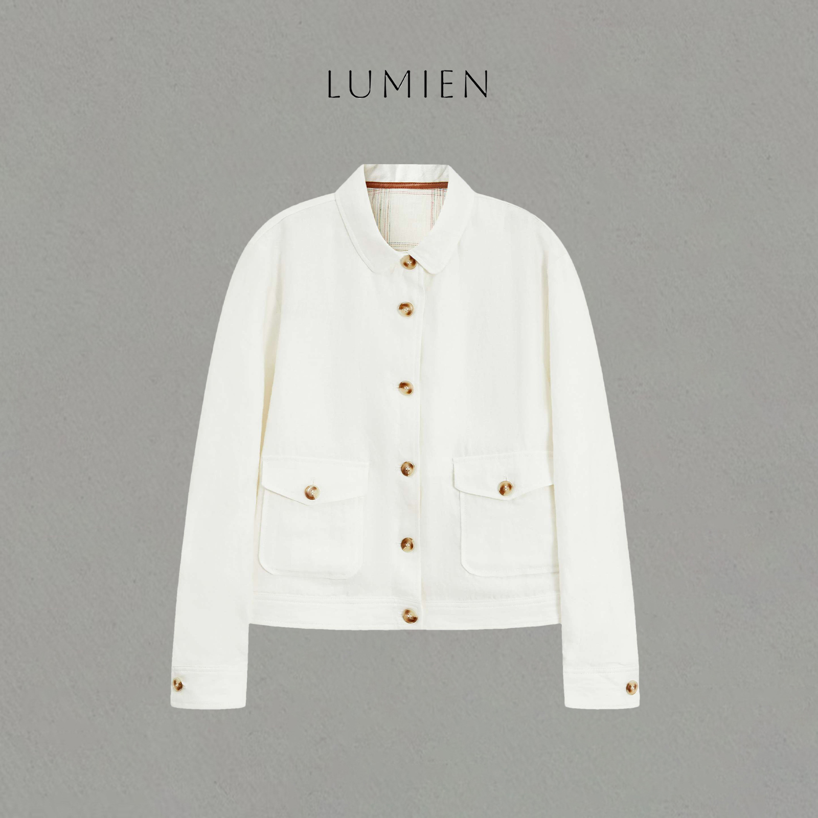 【LUMIEN】经典极简风轻薄舒适纯亚麻短款长袖外套上衣女LX5CWW049