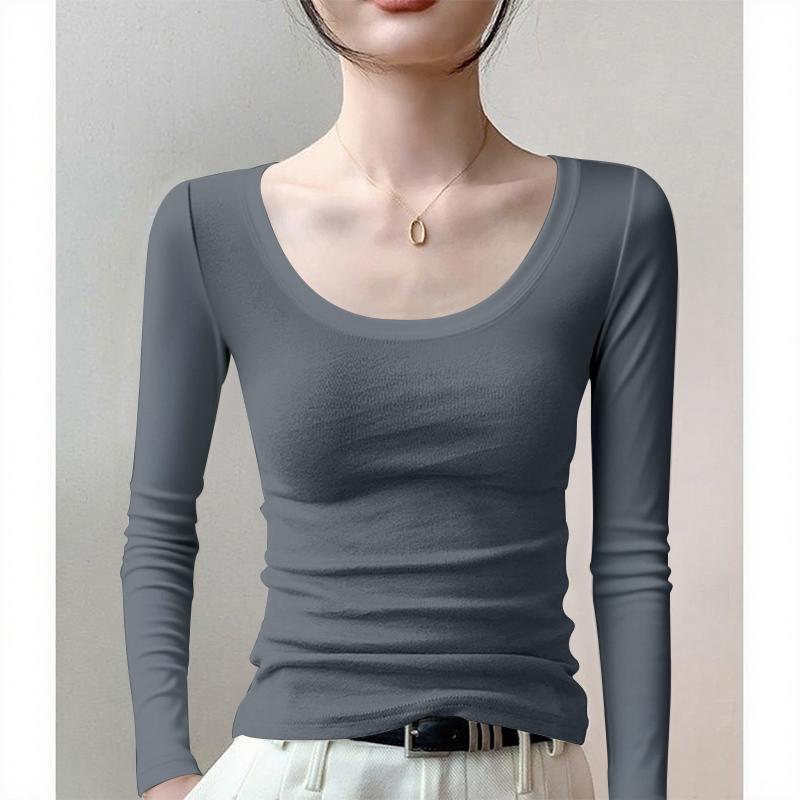 2025莫代尔打底衫女秋冬爆款内搭U领长袖t恤修身显瘦弹力百搭上衣