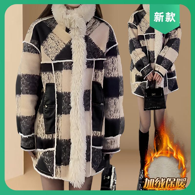 2025冬季新款拼接百搭短外套女装高级感加绒加厚宽松皮毛一体大衣