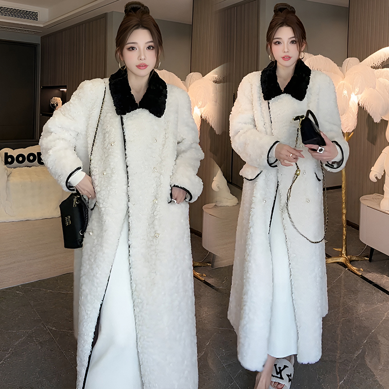 2025秋冬新款时尚翻领气质撞色毛毛外套女女士撞色印花运动外套