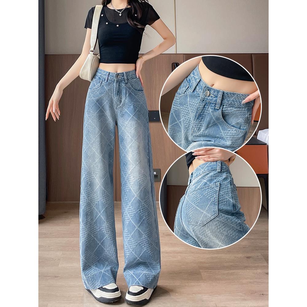 女款阔腿牛仔裤百搭休闲2025新款高腰阔腿裤设计感窄版直筒拖地裤
