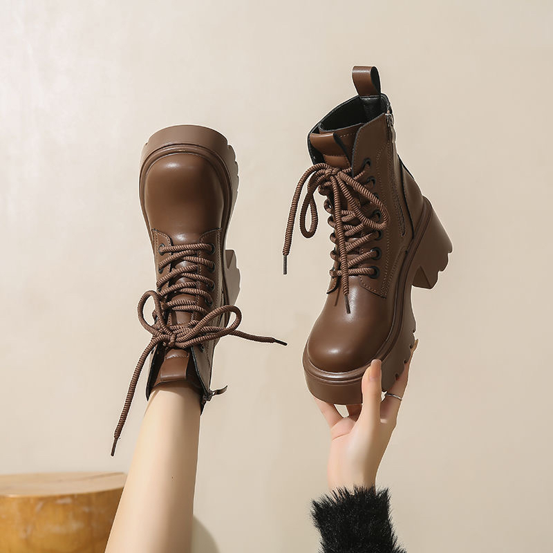 大牌撤柜撕标2025真皮厚底增高马丁靴女小个子福音百搭轻便踩屎感