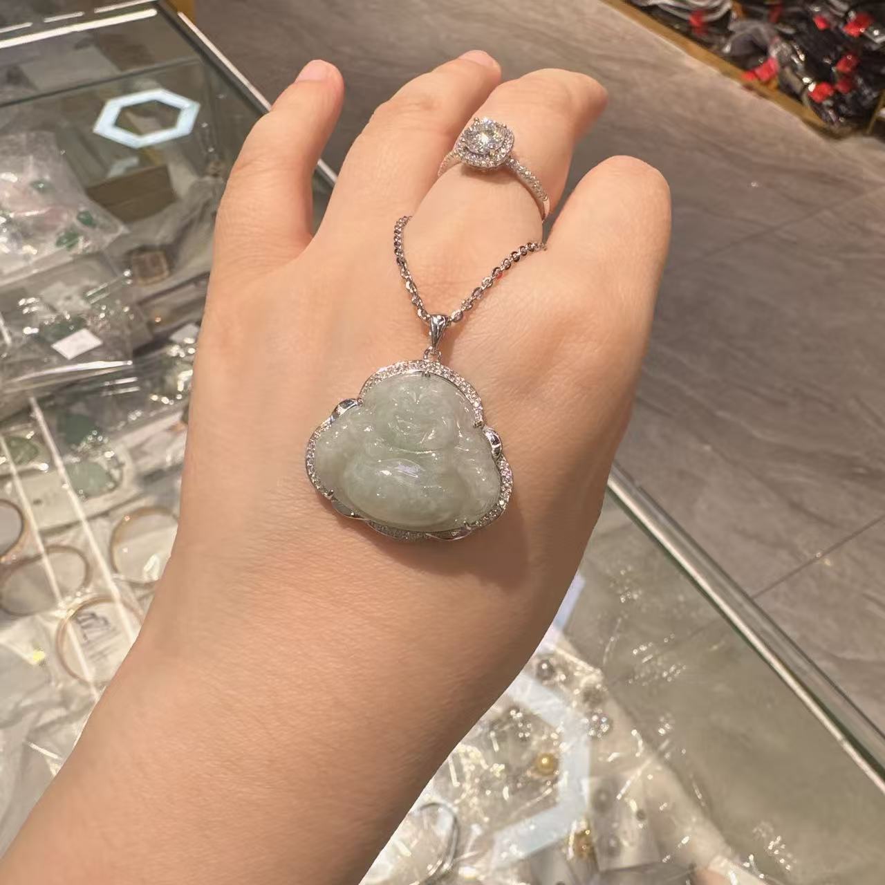 非金属合成锆石项链 冰佛公银镶嵌气质时尚银链